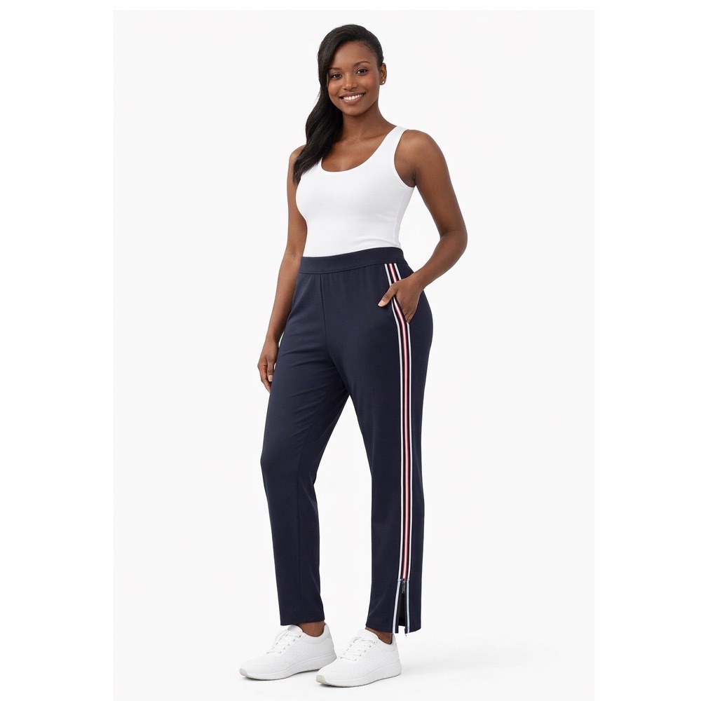 Max Studio Navy Blue Side Stripe Track Pants L Athleisure Blokecore Chic 104-23
